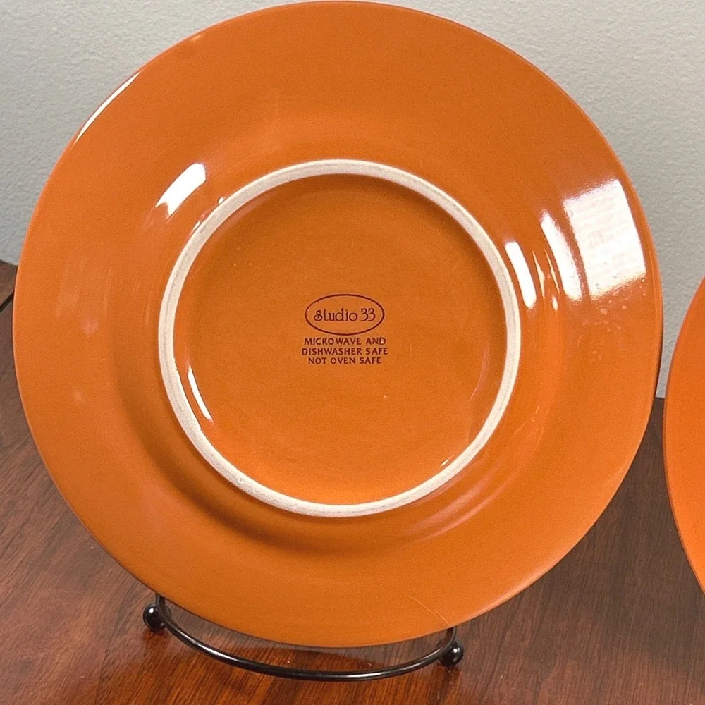 Studio 33 Orange Salad Dessert Plates Solid Terra-Cotta Glossy MCM Set of 4 - 8